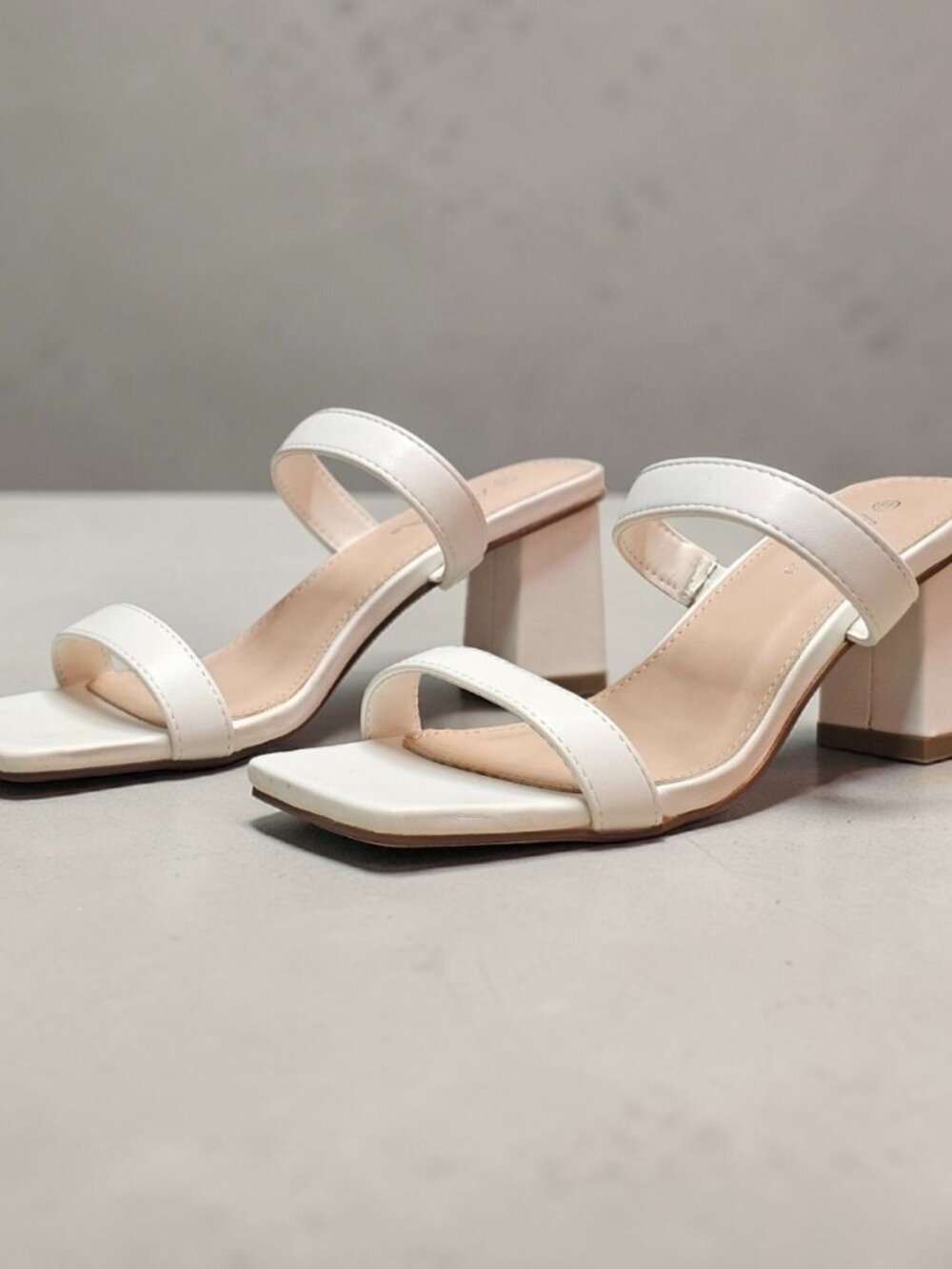 White Faux Leather Block Heel Sandals With Double Straps & Square Toe For Women - Picture 11 of 15